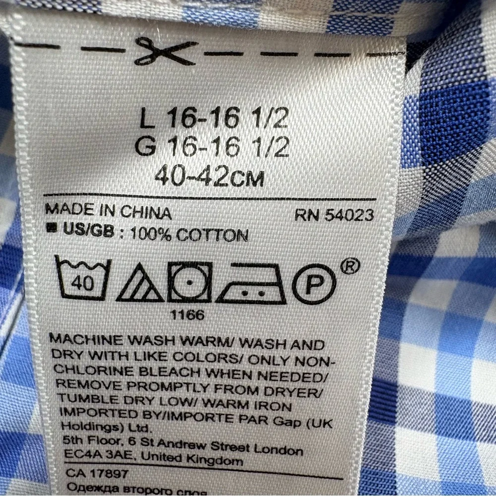 Banana Republic Grant Fit Blue Plaid Button Down SzL Non Iron Cotton Stretch